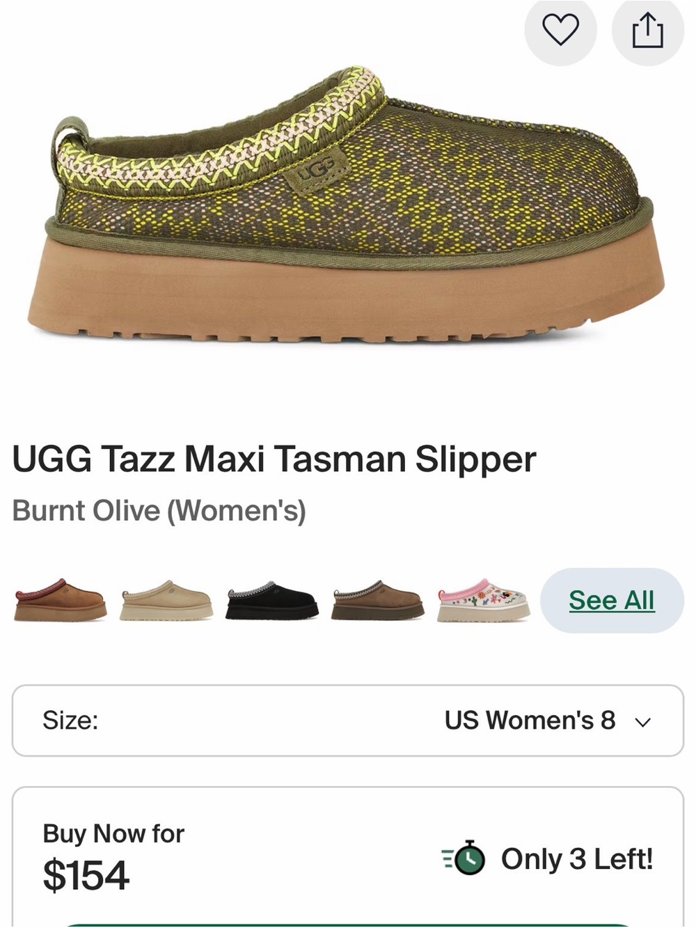 Women’s NEW UGG Tazz Maxi Tasman Slipper in Burnt Olive RARE 8